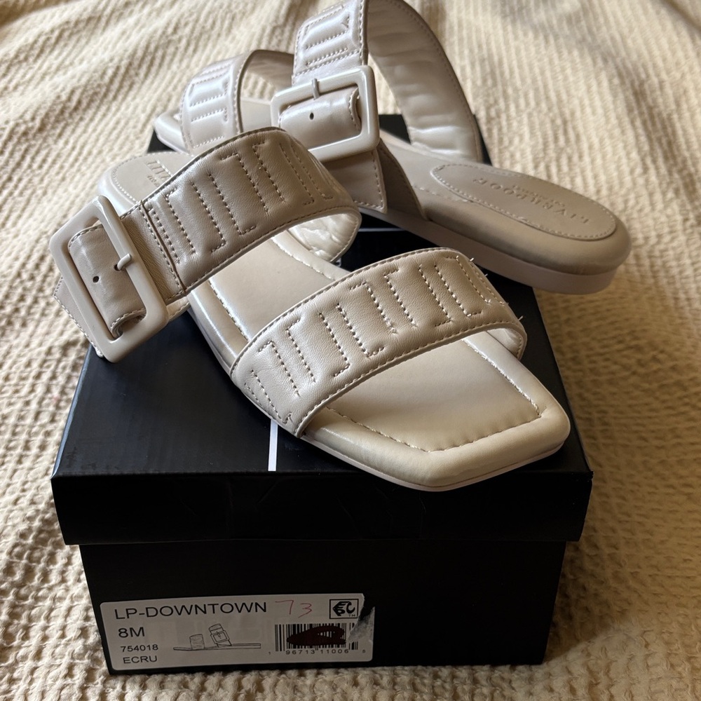 Liverpool Los Angeles Ecru Quilted Slide Sandals size 8